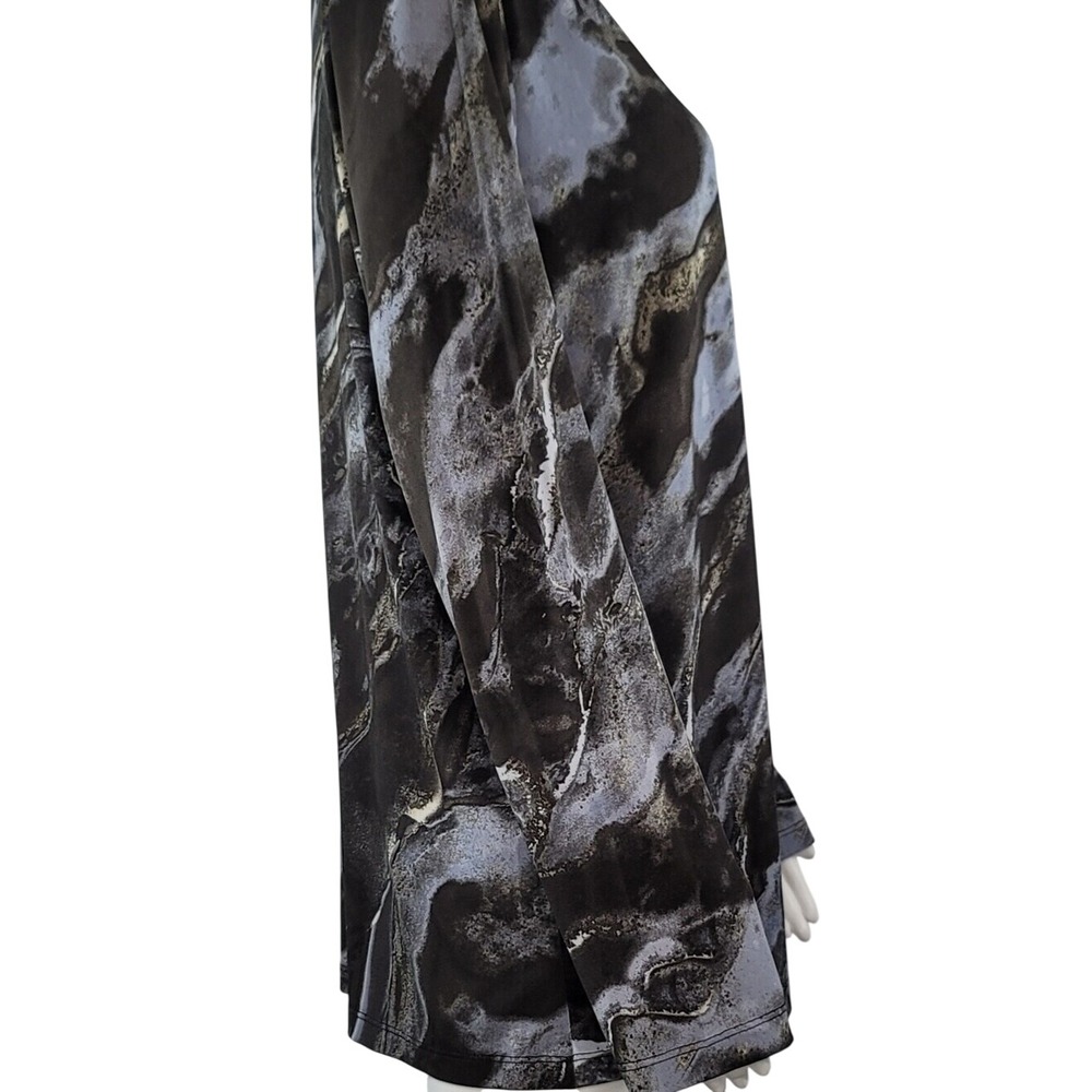 Susan Graver Liquid Knit Black & Gray Marble-Print Long Sleeve Top - Picture 6 of 13